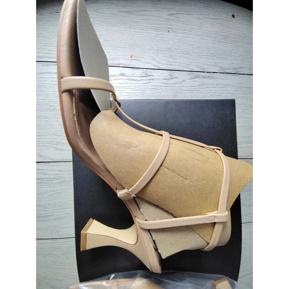 Marc Fisher LTD Dennie Strappy Square Toe Sandals Medium Natural Leather 8.5M